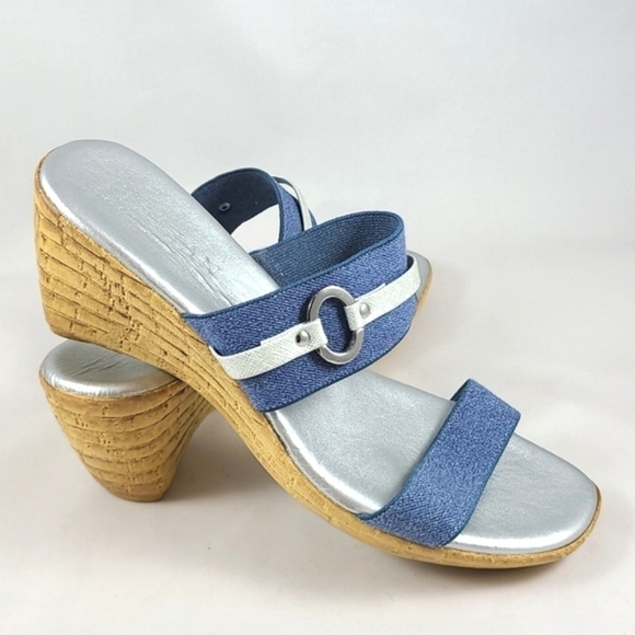 Italian Shoemakers Vivian Slip On Wedge Platform Denim Blue Sandals Straps Sz 10 - Picture 5 of 15